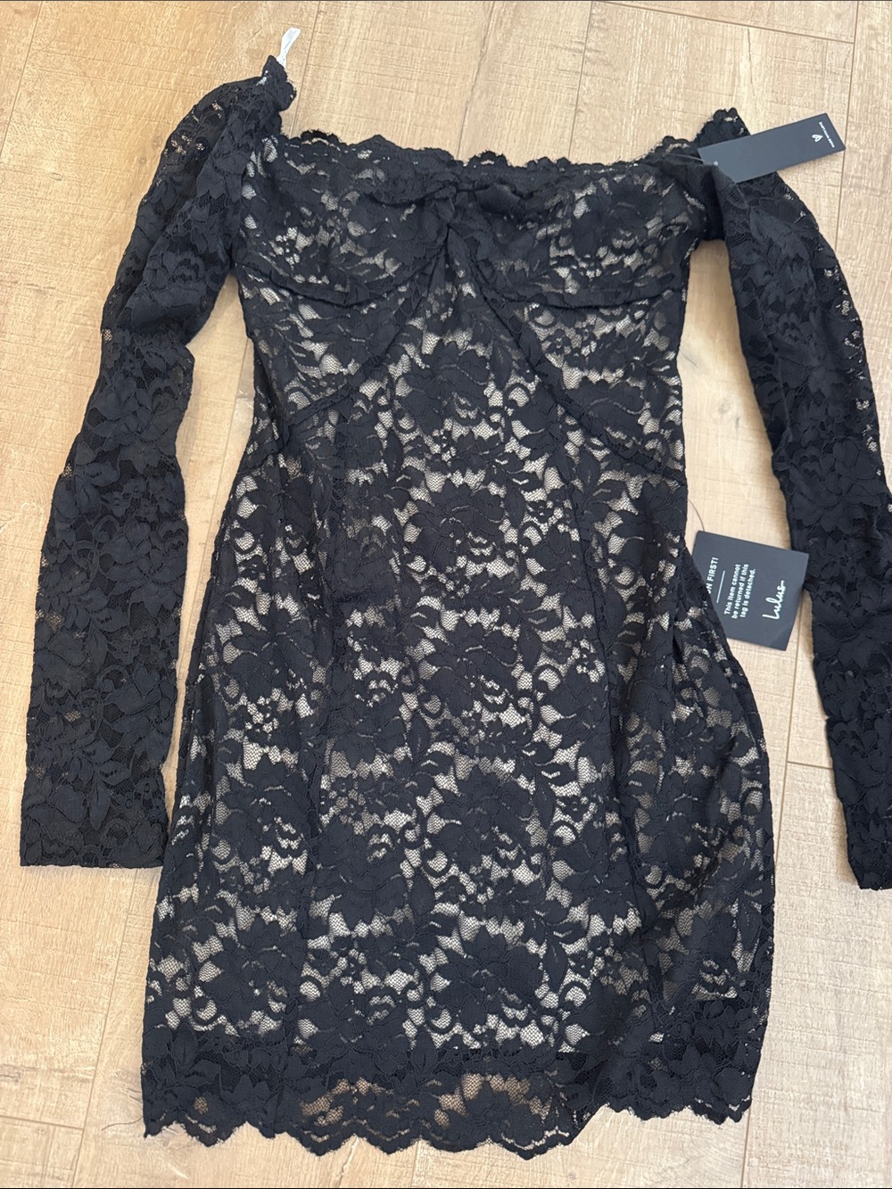Lulus Mesmerizing Intent Black Lace Off-the-shoulder Mini Dress - Size S